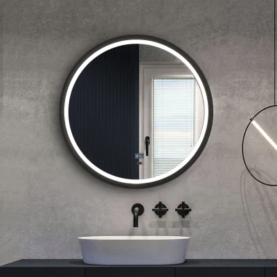 Specchio da bagno a LED con cornice in alluminio nero oro Specchio che cambia colore con illuminazione regolabile Specchio da bagno antiappannamento
